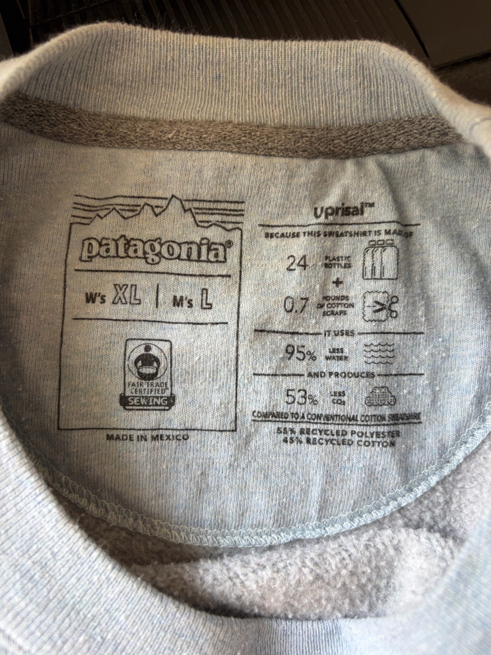 Patagonia Fitz Roy Horizons Uprisal Crew Sweatshirt Light Blue XL Logo Pullover - Picture 4 of 4